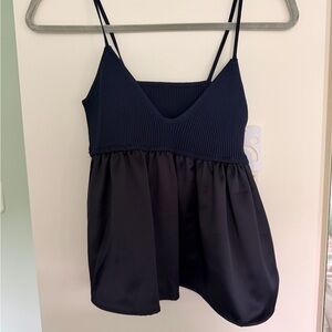 Commense Navy Spaghetti Strap Babydoll Knit-Satin